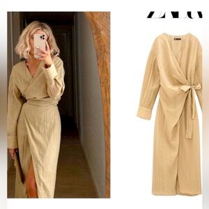 Zara Textured Wash Wrap Dress NWT